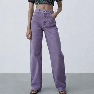 Zara Purple High-Rise Wide-Leg Jeans Lavender Denim Pants | Trendy Y2K